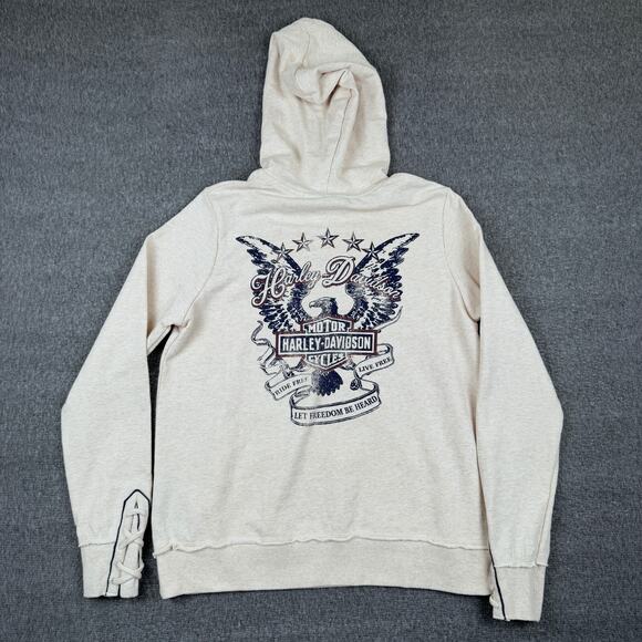 Harley-Davidson Cream Hoodie with Black Graphics Large, EUC! - Picture 4 of 7